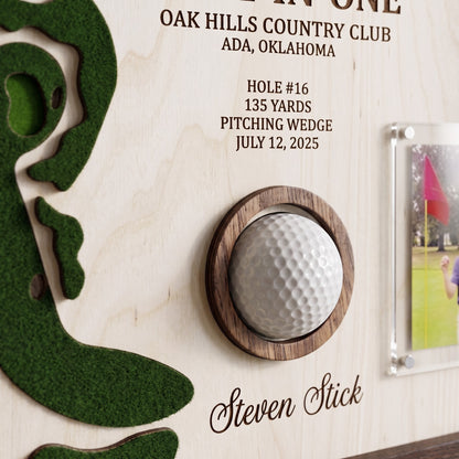 Hole in One Golf Ball Display Personalized Golf Plaque Brass Name Tag Golf Gift