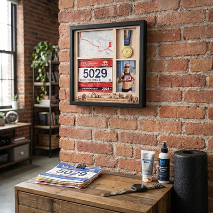 New York Marathon Shadow Box Display, Race Bib Medal and Photo Holder, Personalized Running Memory Box, Gift for Marathon Runners
