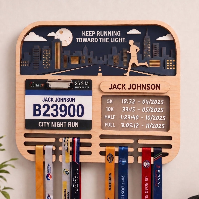 Running Medal Holder Race Bib Display custom runner gift Gift for Runners City Night Run