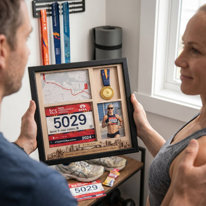 New York Marathon Shadow Box Display, Race Bib Medal and Photo Holder, Personalized Running Memory Box, Gift for Marathon Runners