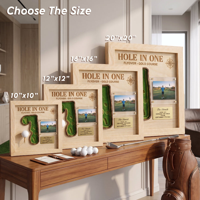 Personalized Hole in One Golf Display | Golf Ball Holder, Photo & Course Map | BrassTag Golf Gift