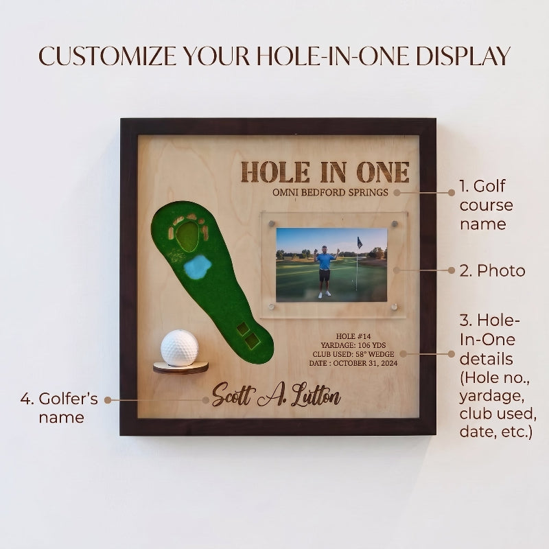 Personalized Hole in One Golf Display | Golf Ball Holder, Photo & Golf Course Map | Golf Gift For men
