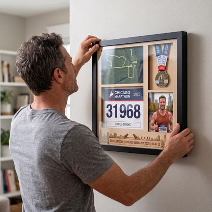 Chicago Marathon Shadow Box Display, Race Bib Medal and Photo Holder, Personalized Running Memory Box for Marathon Runners