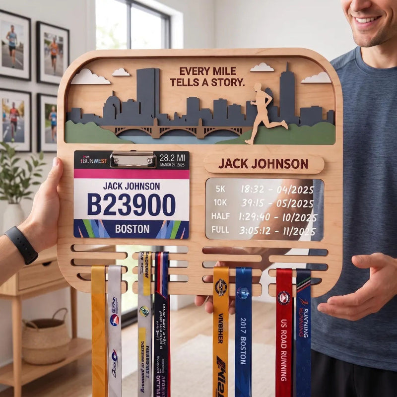 Boston Marathon Medal Holder Race Bib Display Personalized Running Medal Display