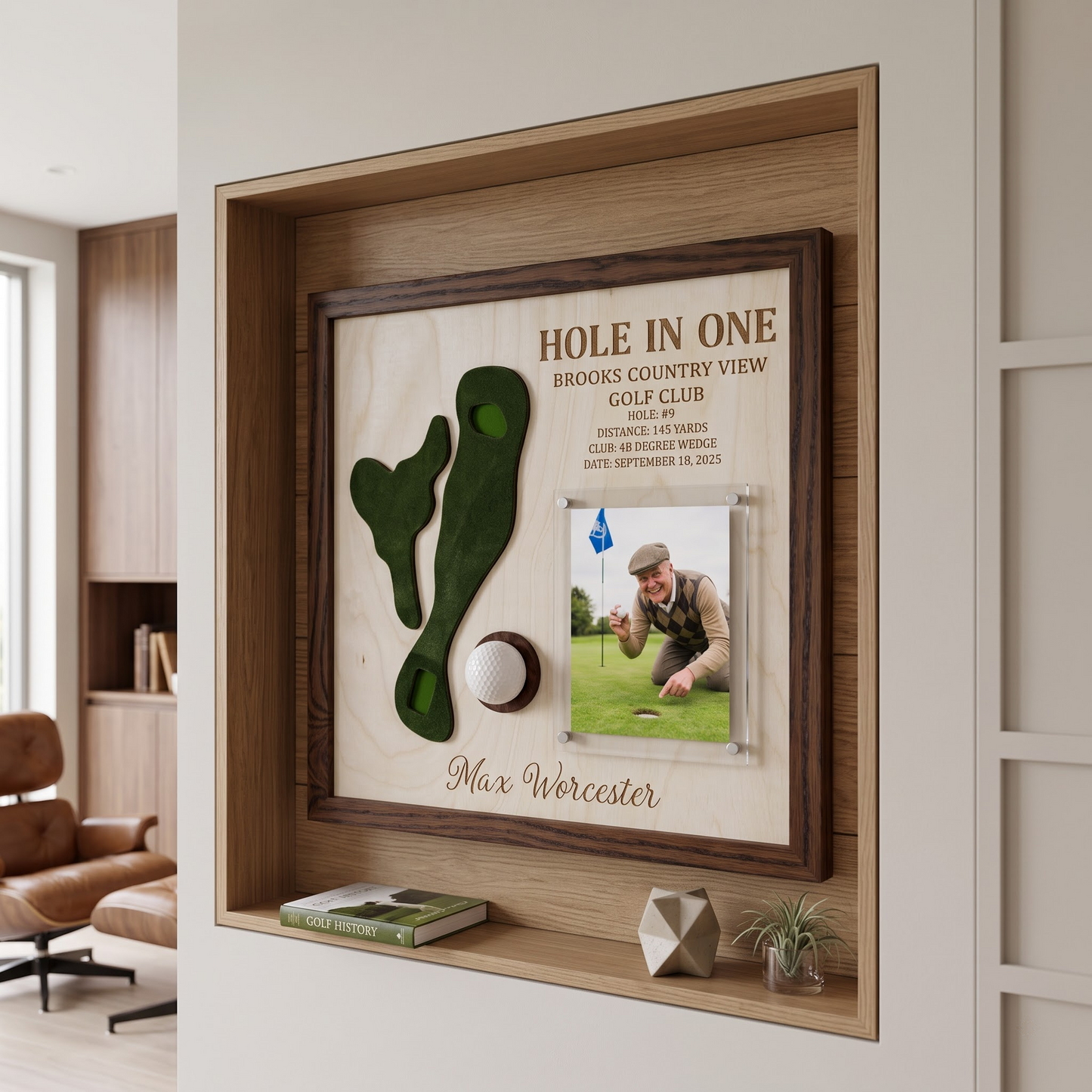 Hole in One Golf Ball Display Personalized Golf Plaque Brass Name Tag Golf Gift