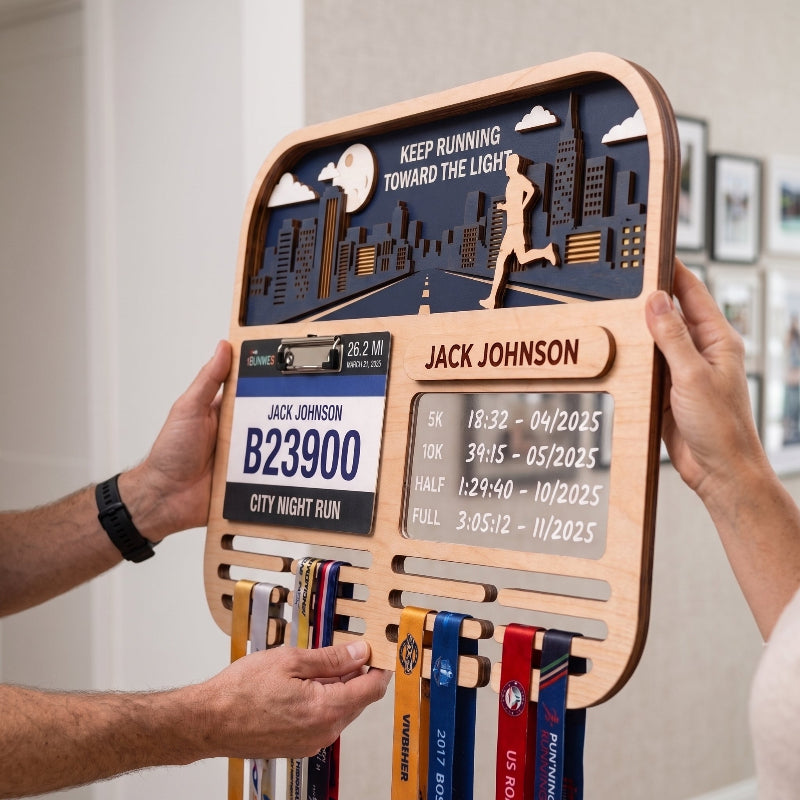 Running Medal Holder Race Bib Display custom runner gift Gift for Runners City Night Run