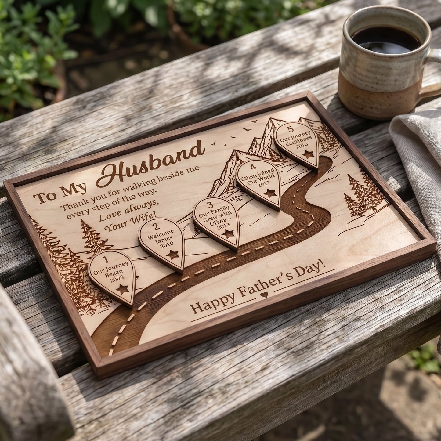 Thank You for Walking Beside Me Timeline Wooden Sign, Personalized Husband Gift, Father’s Day Gift for Husband, Custom Road Love Story Plaque