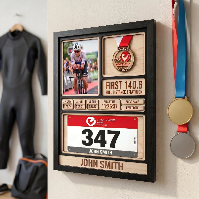 1st Triathlon Medal Holder, Personalized Triathlon Finisher Gift, Swim Bike Run Medal Display, Race Achievement Hanger