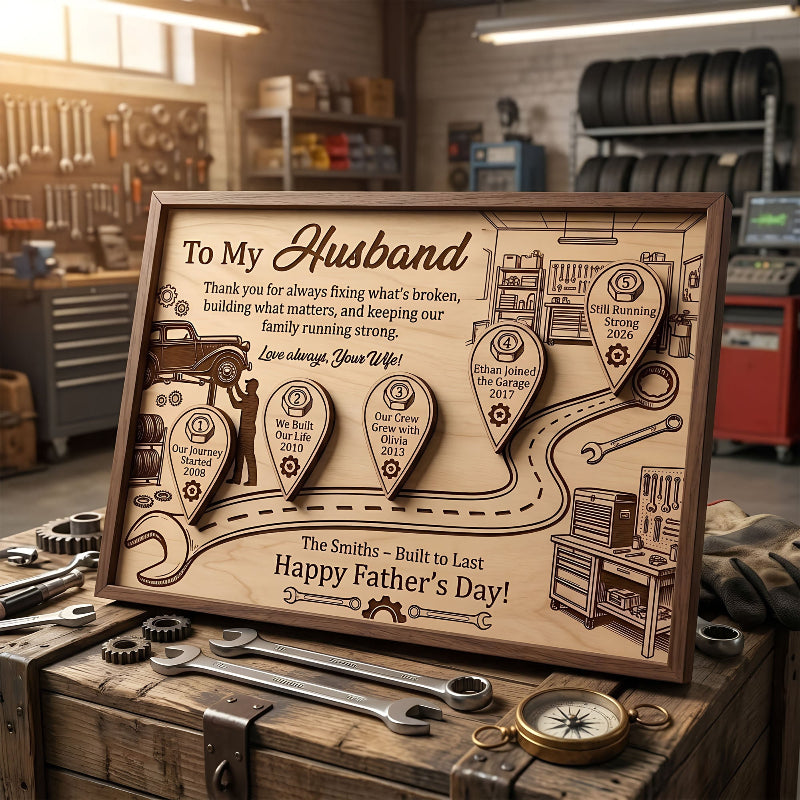 Mechanic Husband Timeline Wooden Sign, Personalized Father’s Day Gift for Husband, Custom Garage Family Keepsake Plaque