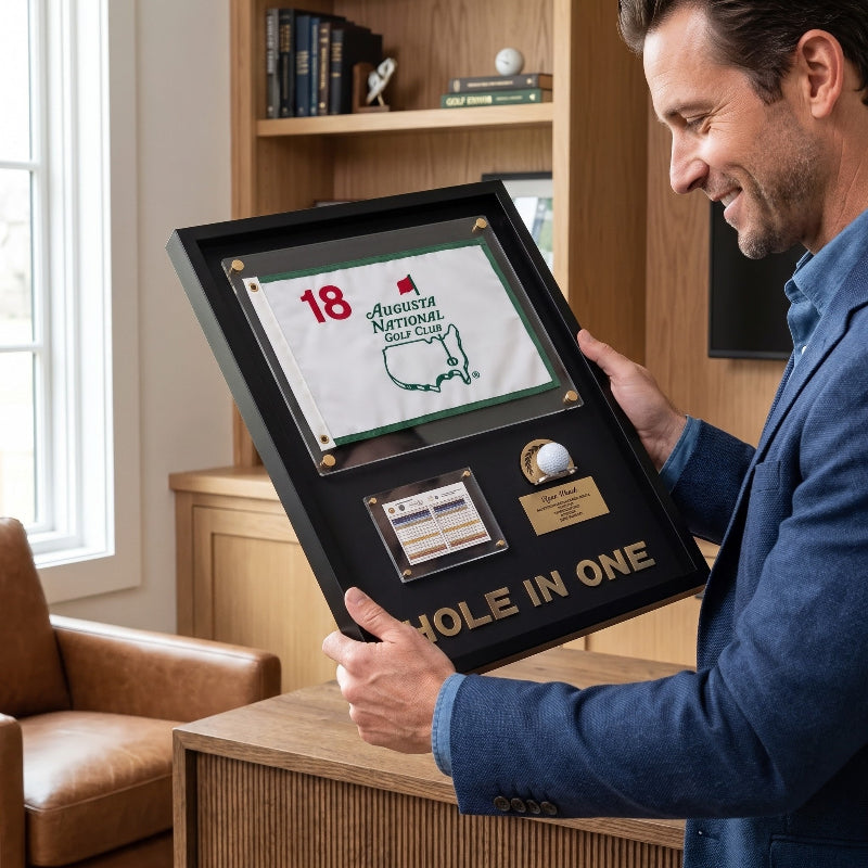 Personalized Hole in One Achievement Display, Personalized Golf Ball & Flag Score Frame, Modern Golf Gift for Him
