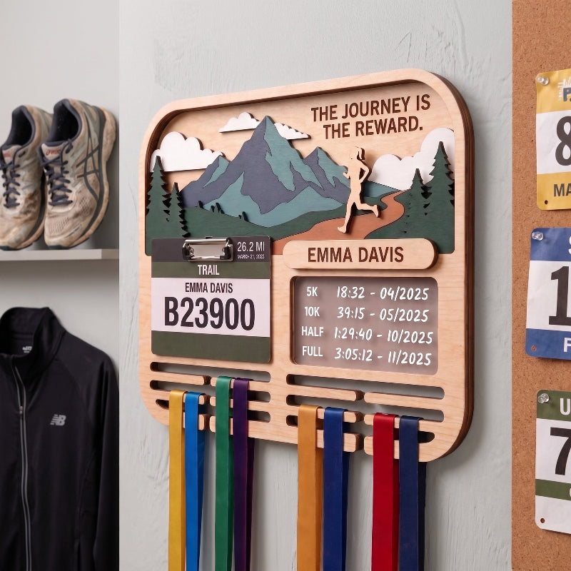 Runner Gift for Her Trail Running Medal Holder Race Bib Display Custom Medal Hanger Gift for Runners