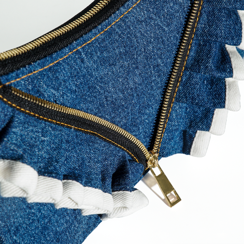 Chic and Recycled Denim Shoulder Bag with Unique Ruffled Design