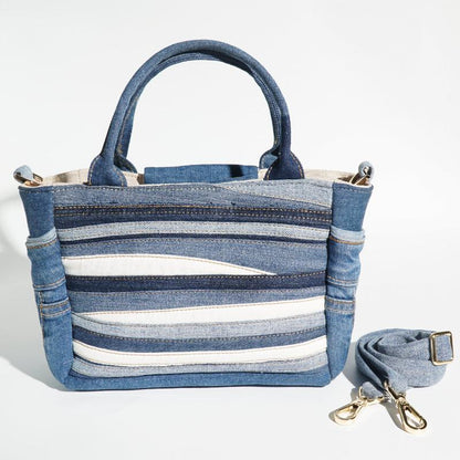 Recycle Multicolored Denim Handbag with Side Pocket