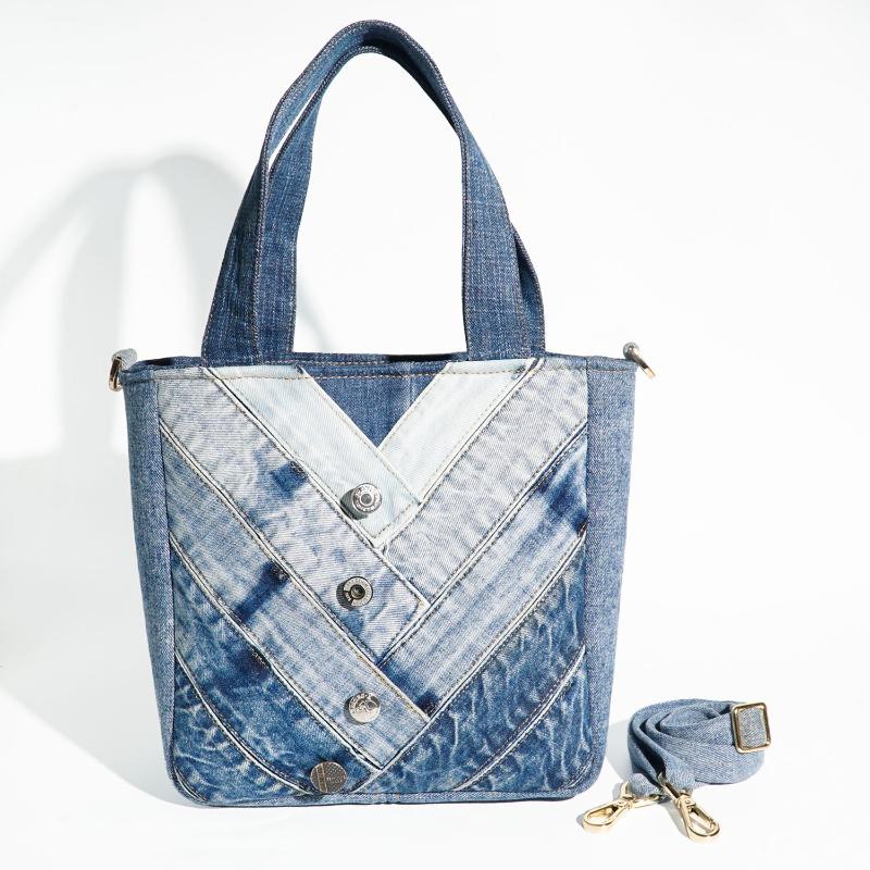 Eco-Friendly Recycle Chevron Medium Denim Tote Bag