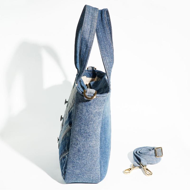 Eco-Friendly Recycle Chevron Medium Denim Tote Bag