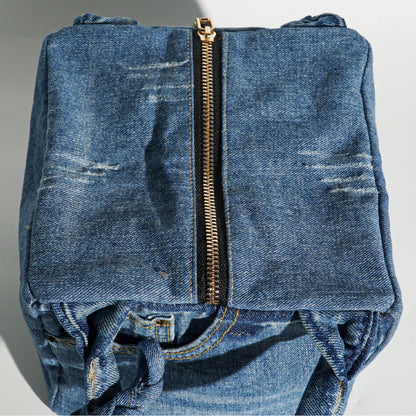 Box Shape Denim Handbag Vintage Denim Tote Bag