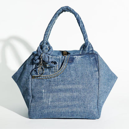 Box Shape Denim Handbag Vintage Denim Tote Bag