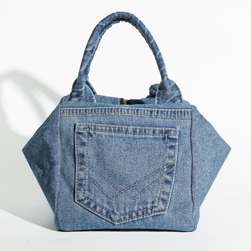 Box Shape Denim Handbag Vintage Denim Tote Bag