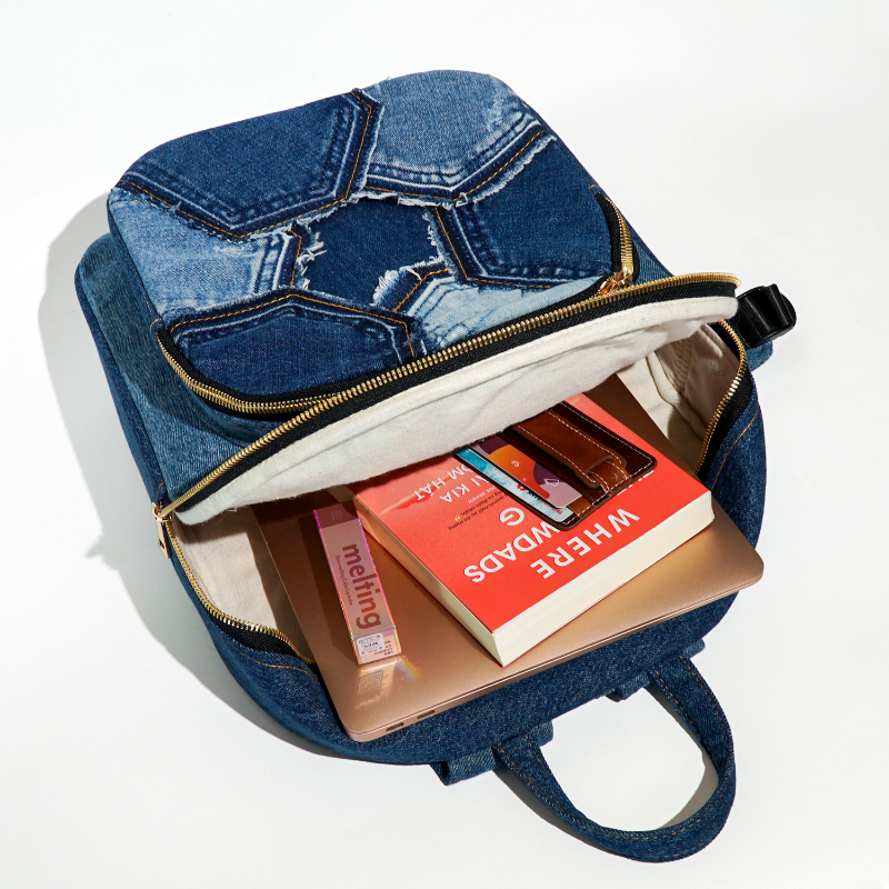 Eco-Friendly Recycled Denim Patchwork Backpack