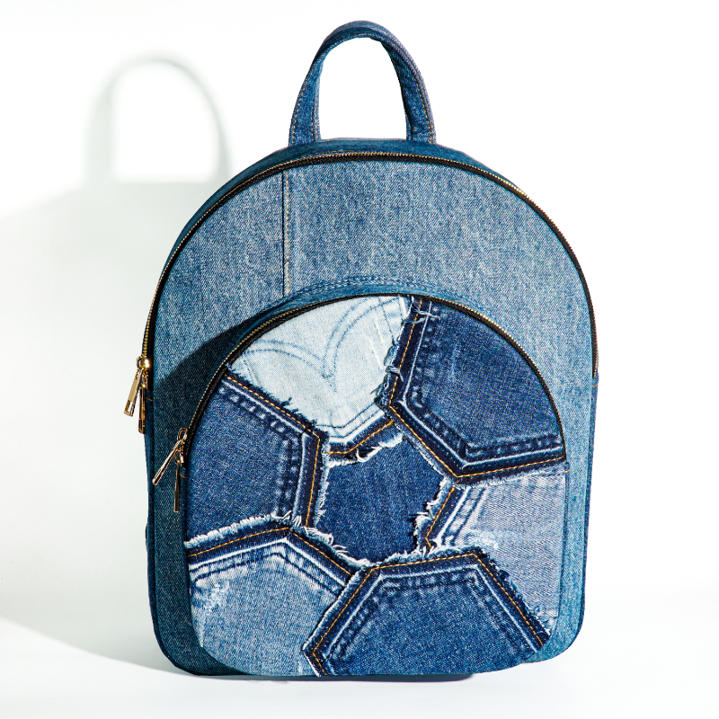 Eco-Friendly Recycled Denim Patchwork Backpack