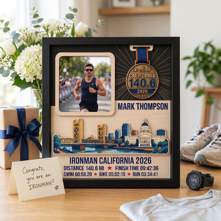 Triathlon Medal Display Frame, Personalized Medal Hanger, Race Bib & P ...