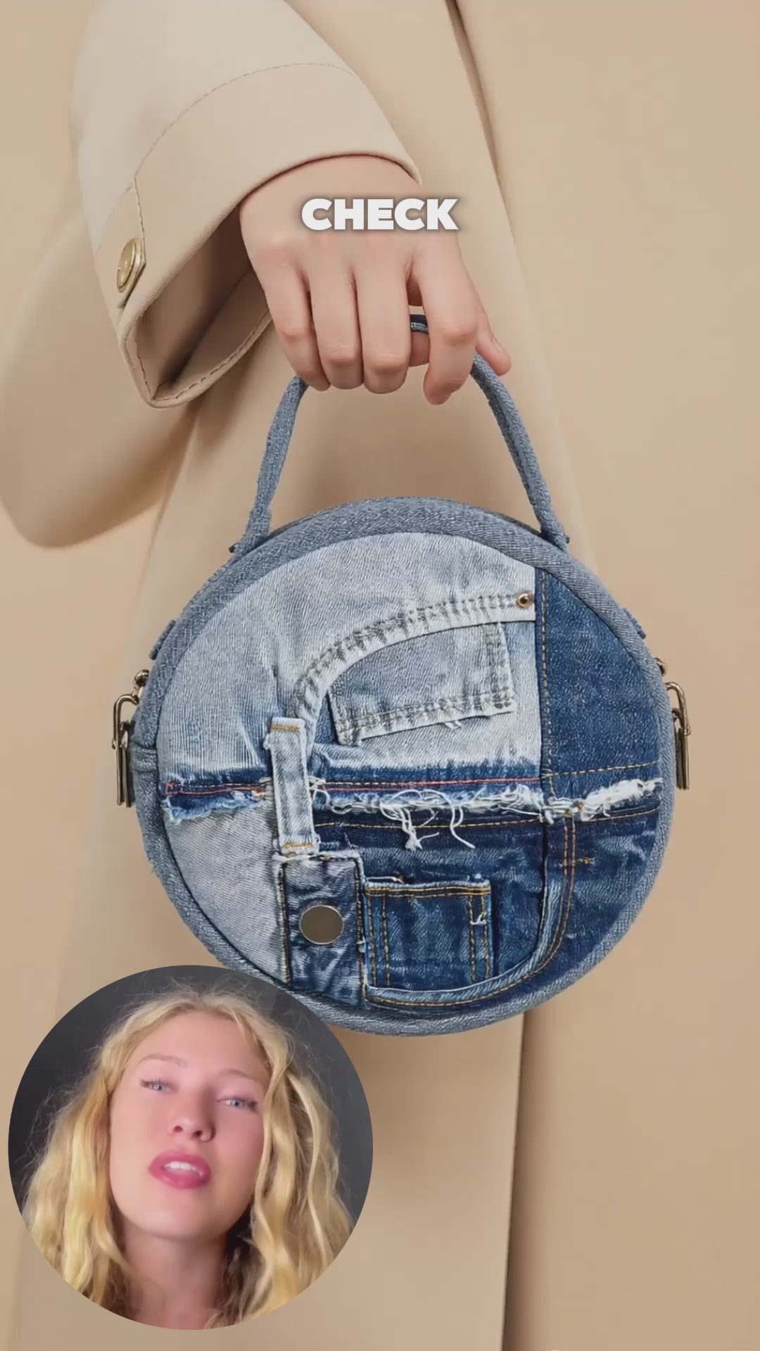 Amwindy Eco-Friendly Recycle Patchwork Round Denim Crossbody Bag