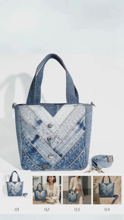 Eco-Friendly Recycle Chevron Medium Denim Tote Bag