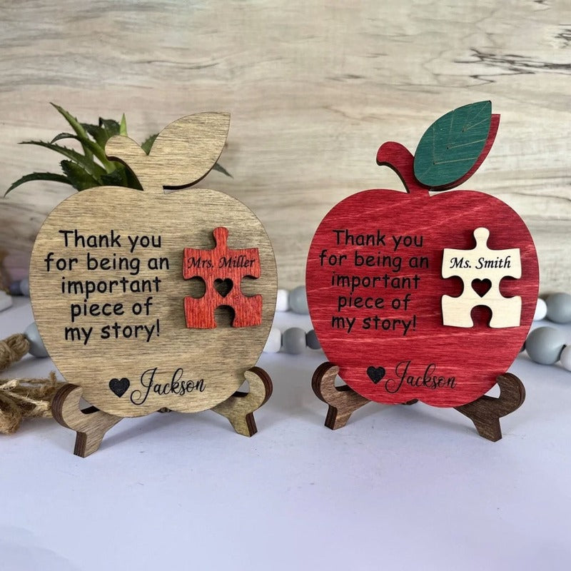 Personalized Teacher Apple Puzzle Sign, End of Year Gift Idea, Thank You Christmas Gift