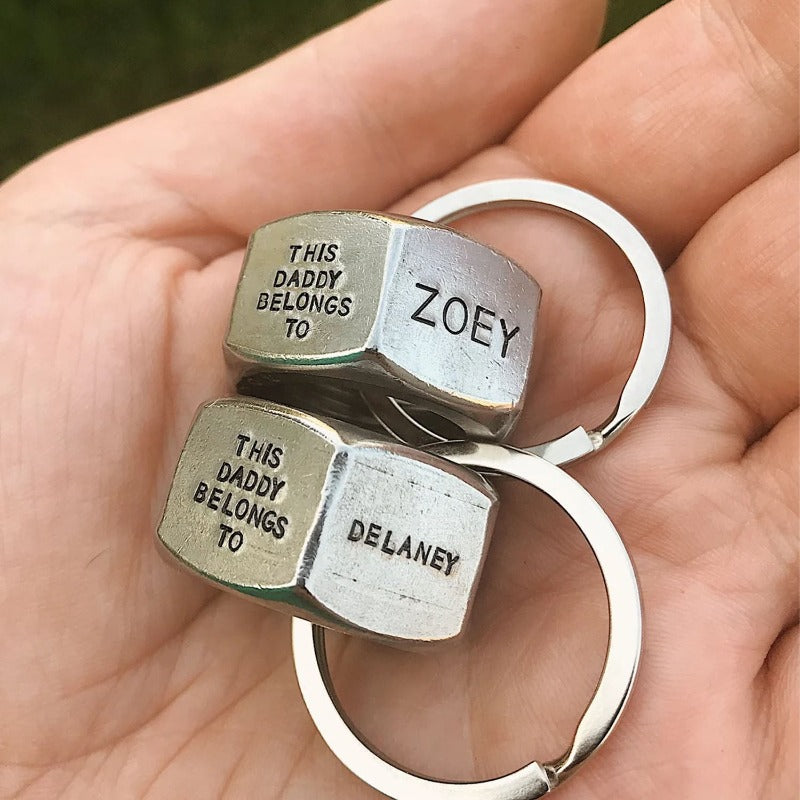 Personalized Stainless Steel Nut Keychain, Unique Father's Day Gift